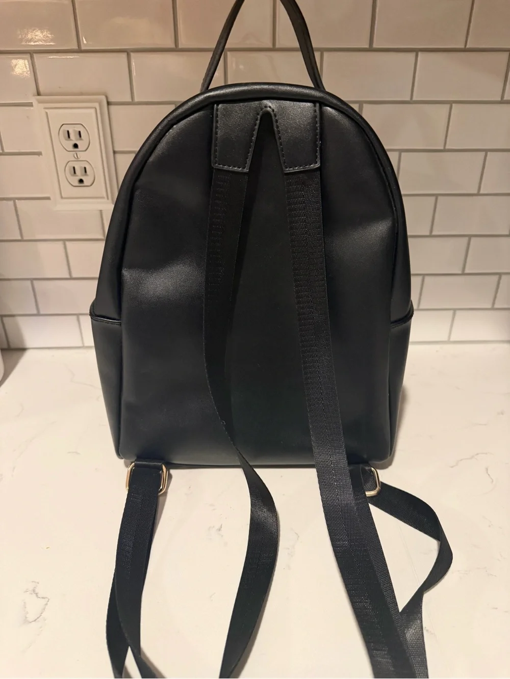 Black Leather Backpack with Orange and Olive Accent